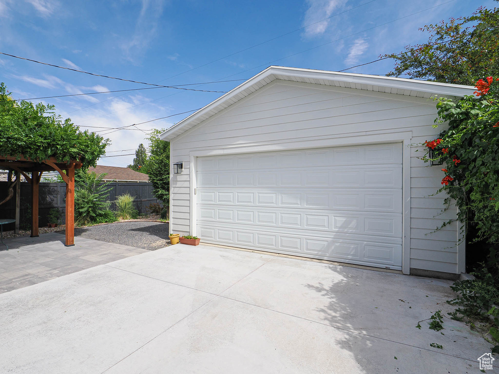 View of detached garage