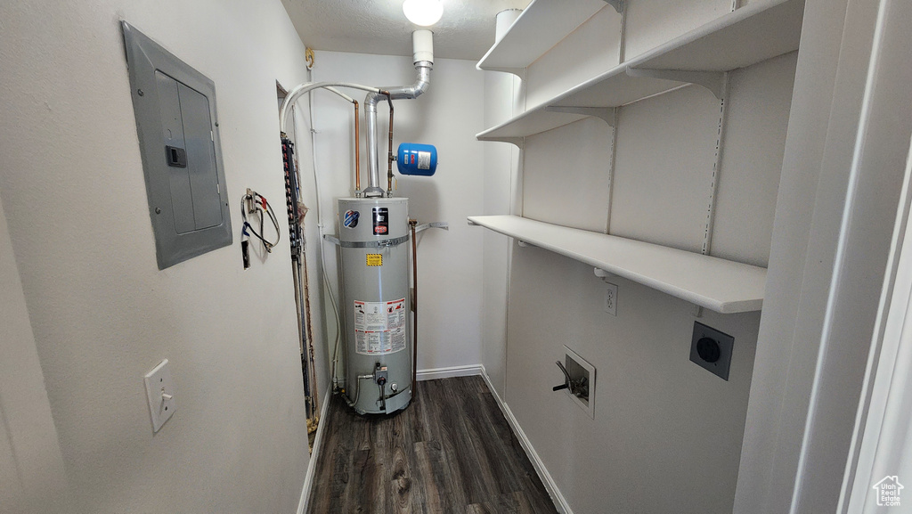 Utility room featuring electric panel and water heater