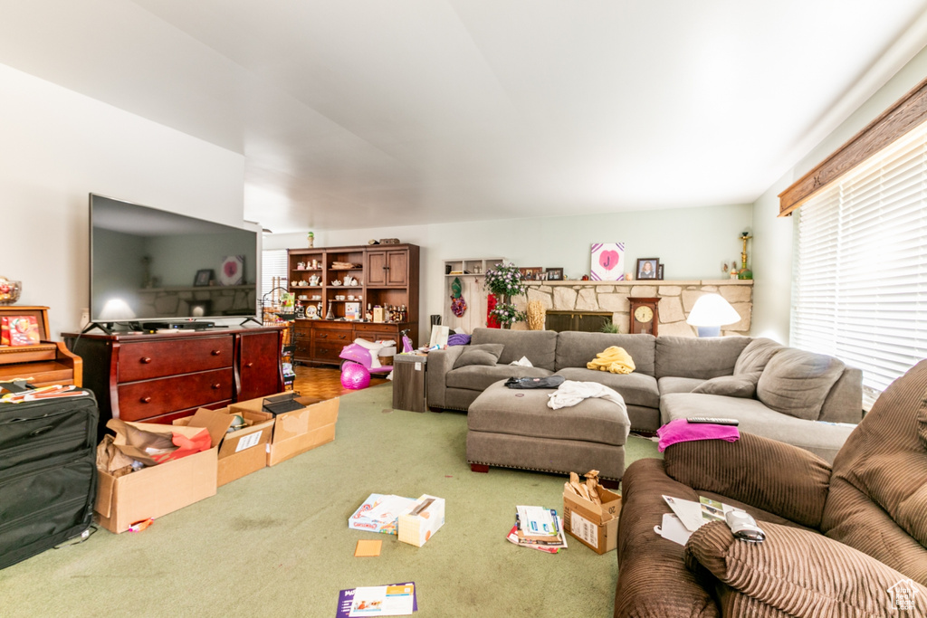 Living room featuring carpet flooring
