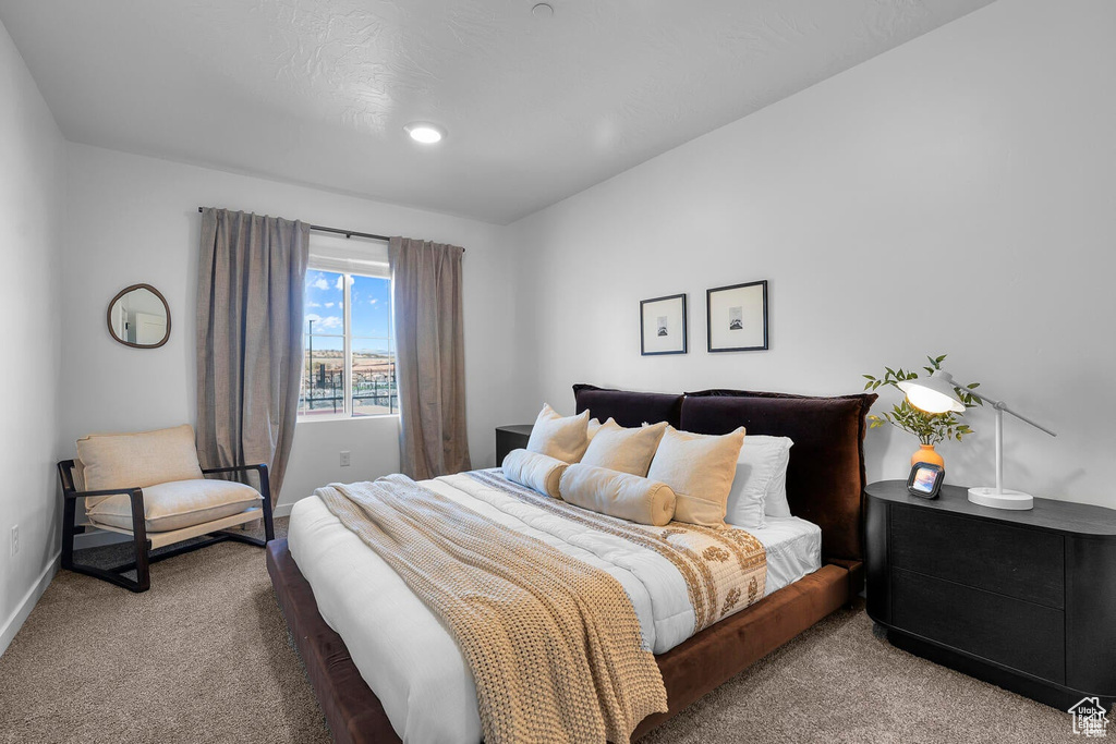 Bedroom with carpet flooring and recessed lighting