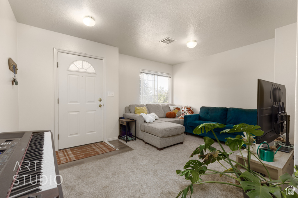 View of carpeted living area