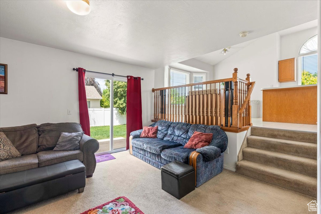 Living area featuring carpet