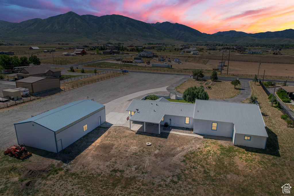 Aerial view at dusk of a mountain view