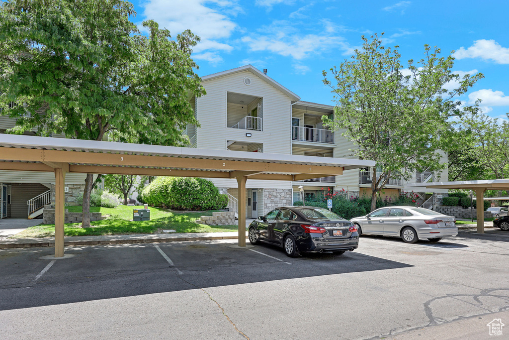 View of covered parking lot
