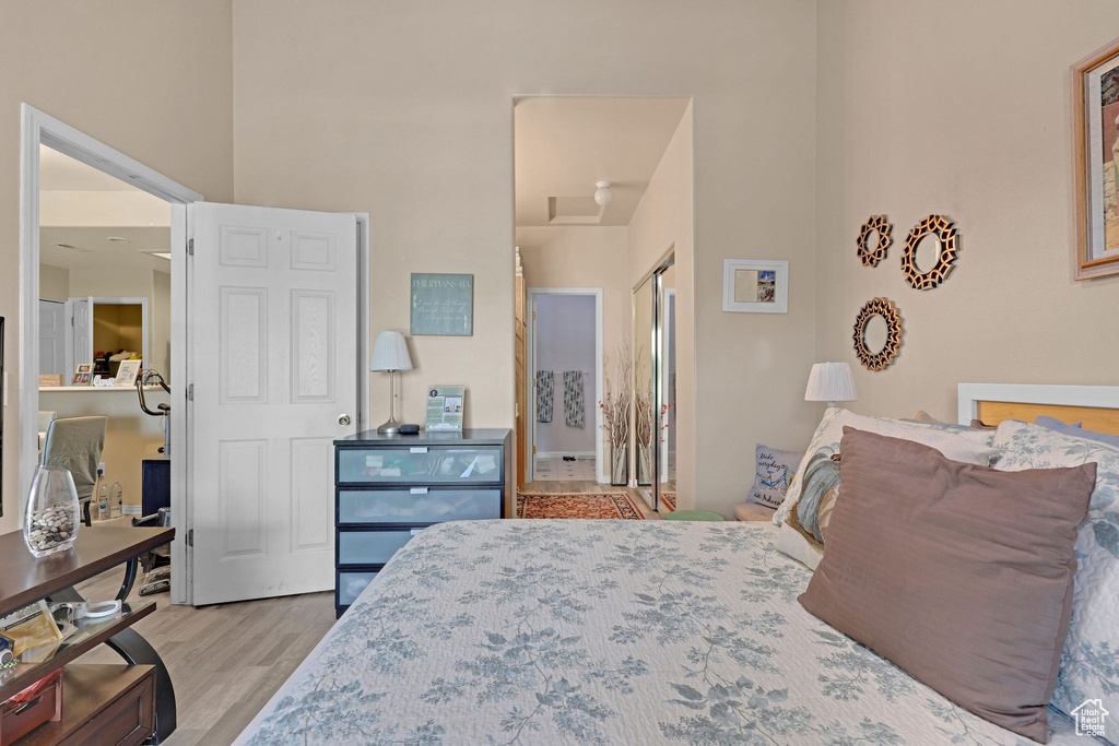 Bedroom with wood finished floors
