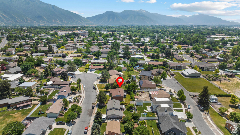 Aerial perspective of suburban area featuring mountains