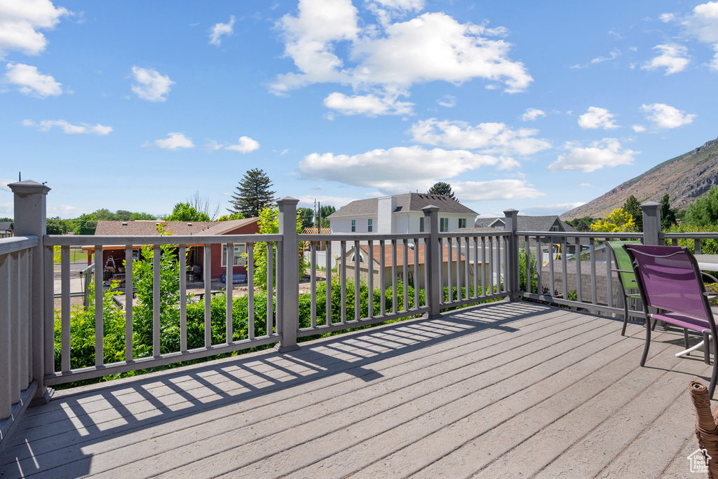 Wooden terrace with a mountain view