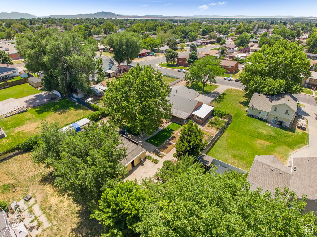 Aerial perspective of suburban area featuring mountains