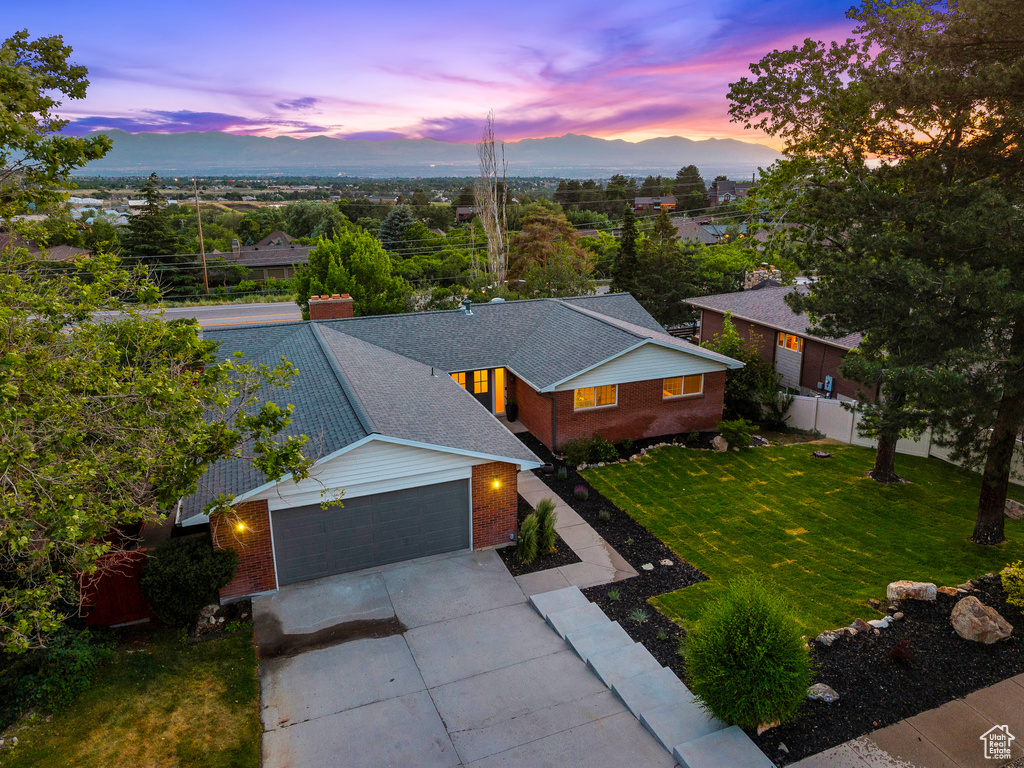 Aerial view at dusk of a mountain view
