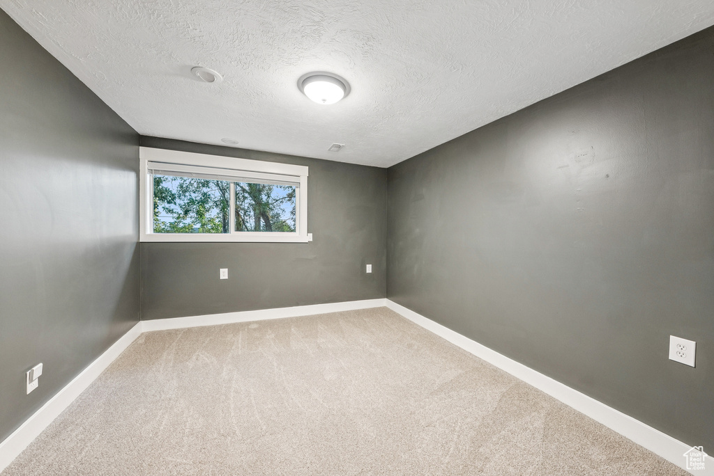 Spare room with carpet floors and a textured ceiling