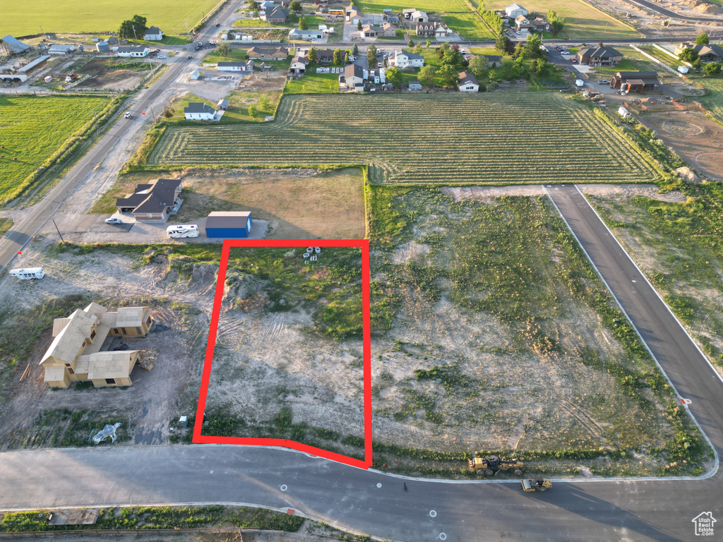 Aerial view of property's location with rural landscape and property boundaries highlighted