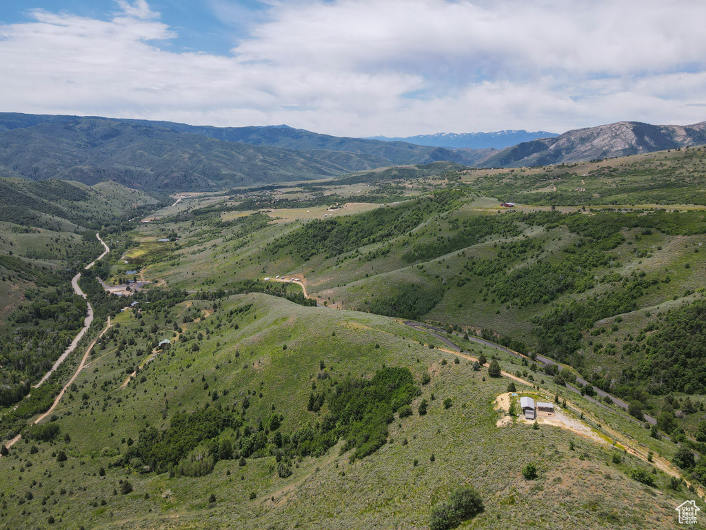 Bird\'s eye view of a mountainous background