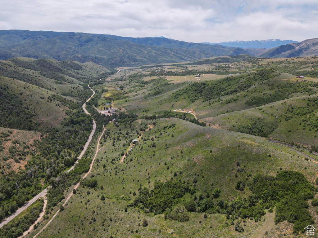 Drone / aerial view of a mountain backdrop