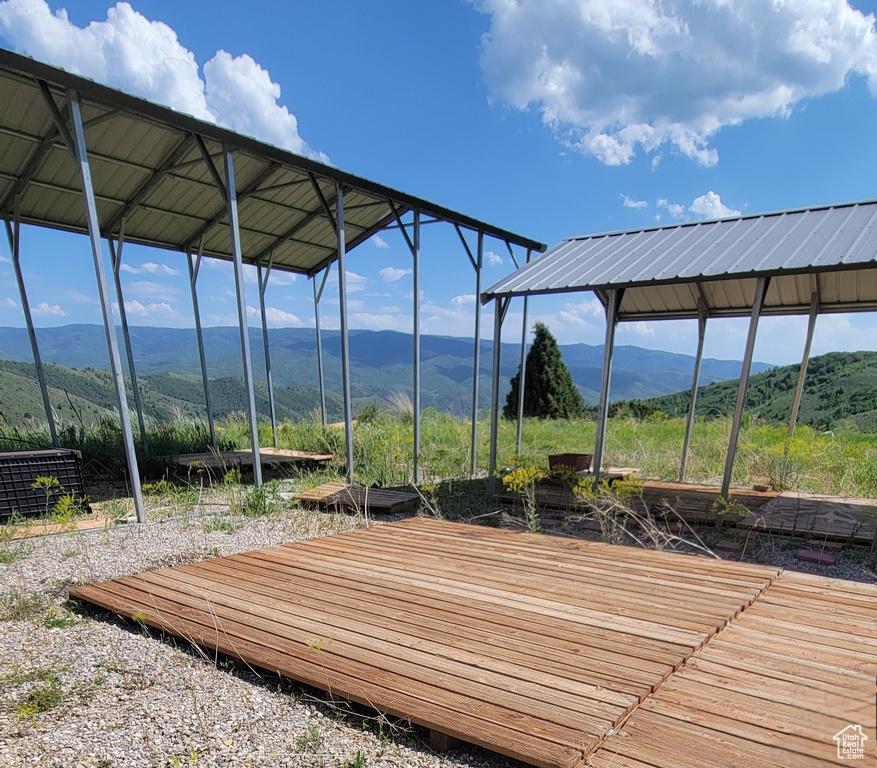 Wooden deck with a mountain view