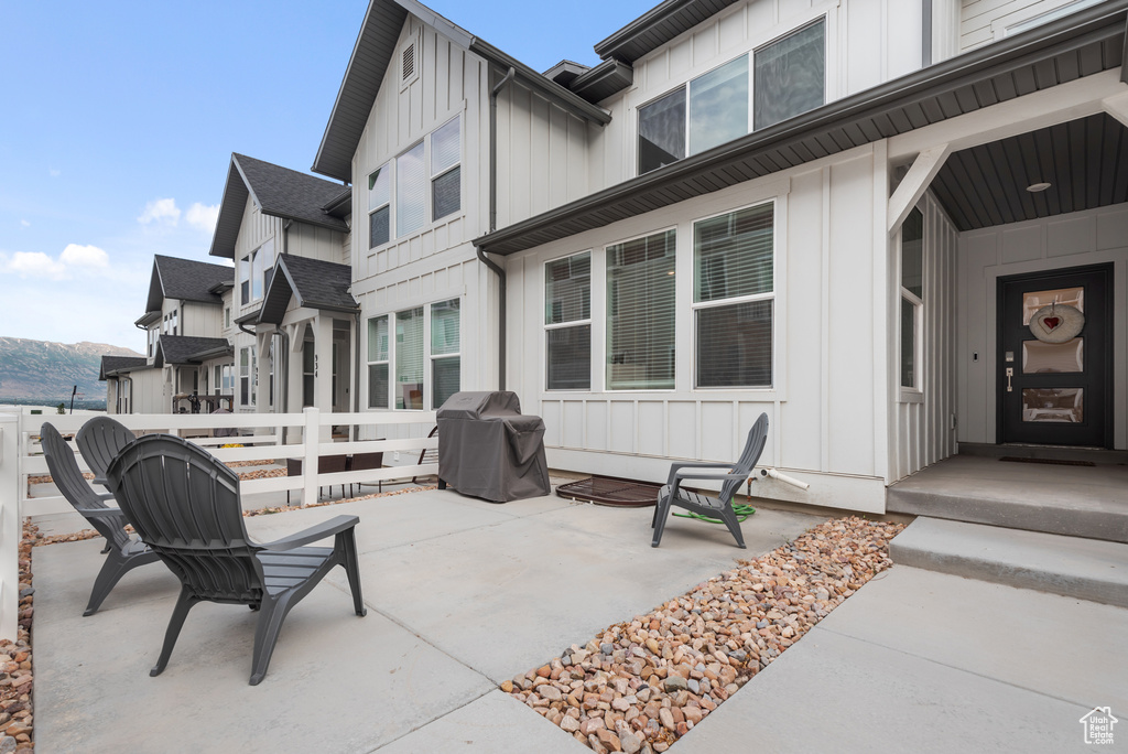 View of patio with area for grilling