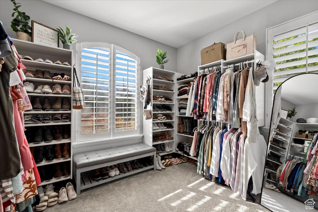 Walk in closet featuring carpet floors