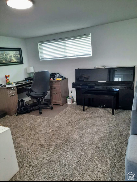 Home office featuring carpet