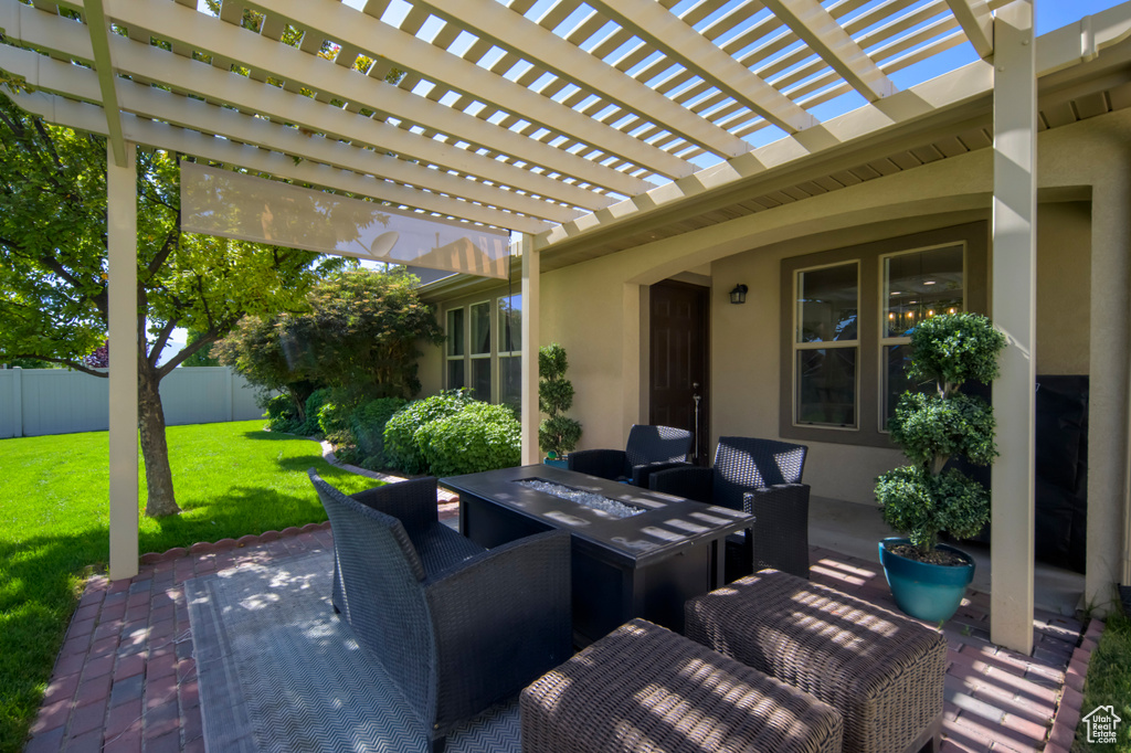 View of patio / terrace featuring a pergola and an outdoor living space