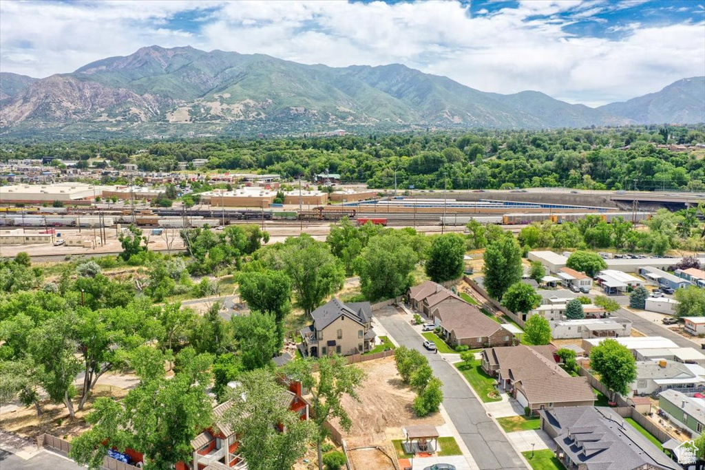 Aerial view of a mountain backdrop