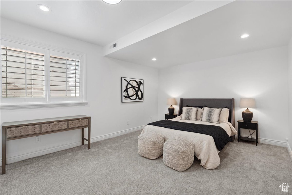 Bedroom featuring carpet flooring and recessed lighting