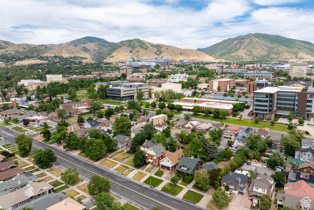Aerial overview of property's location with mountains
