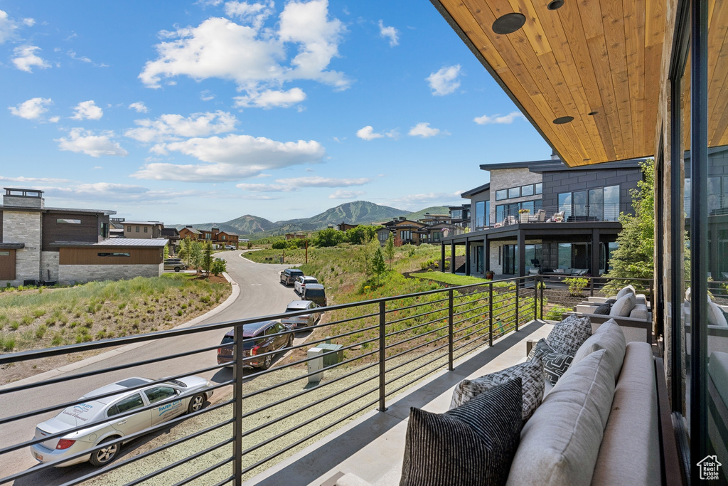 Balcony with a mountain view