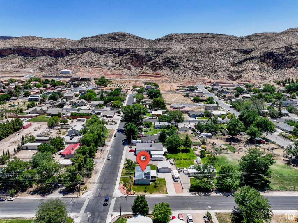 Aerial view of a mountain backdrop