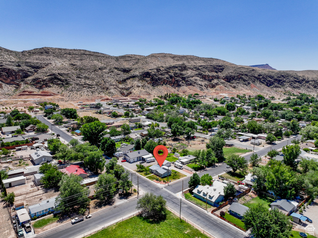 Bird's eye view of a mountainous background