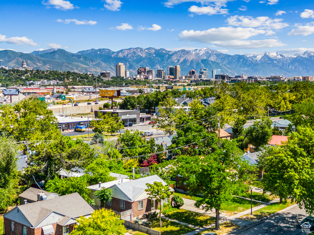 View of urban area featuring mountains
