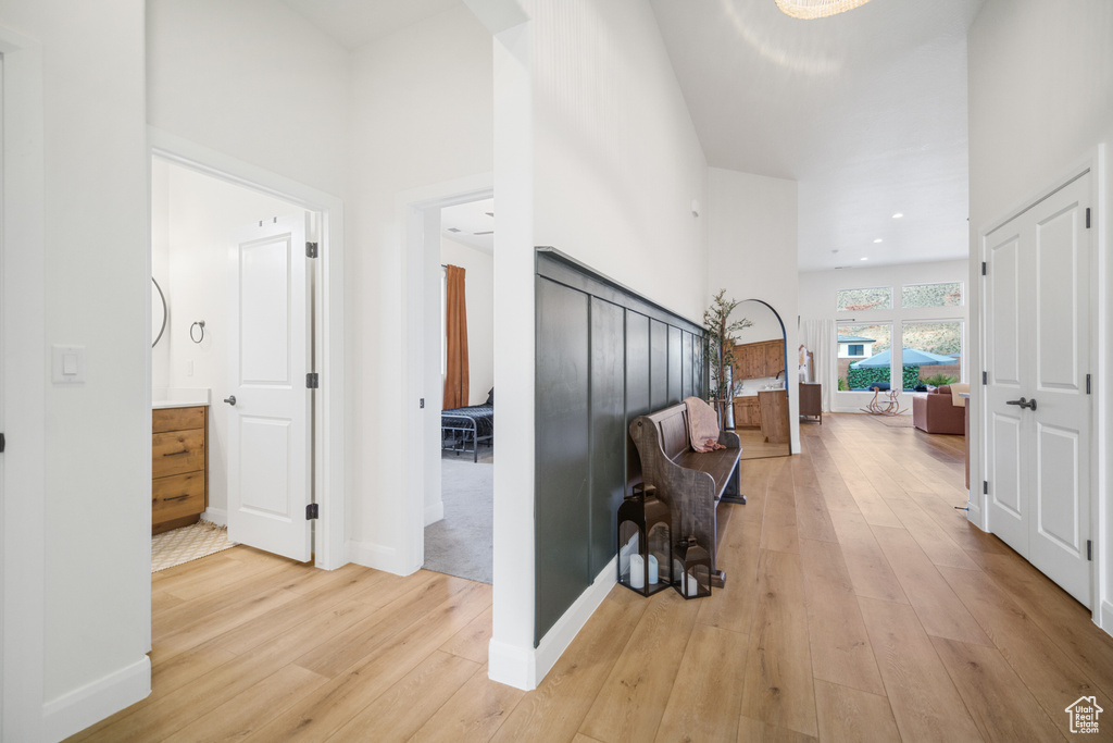 Hall with light wood-type flooring