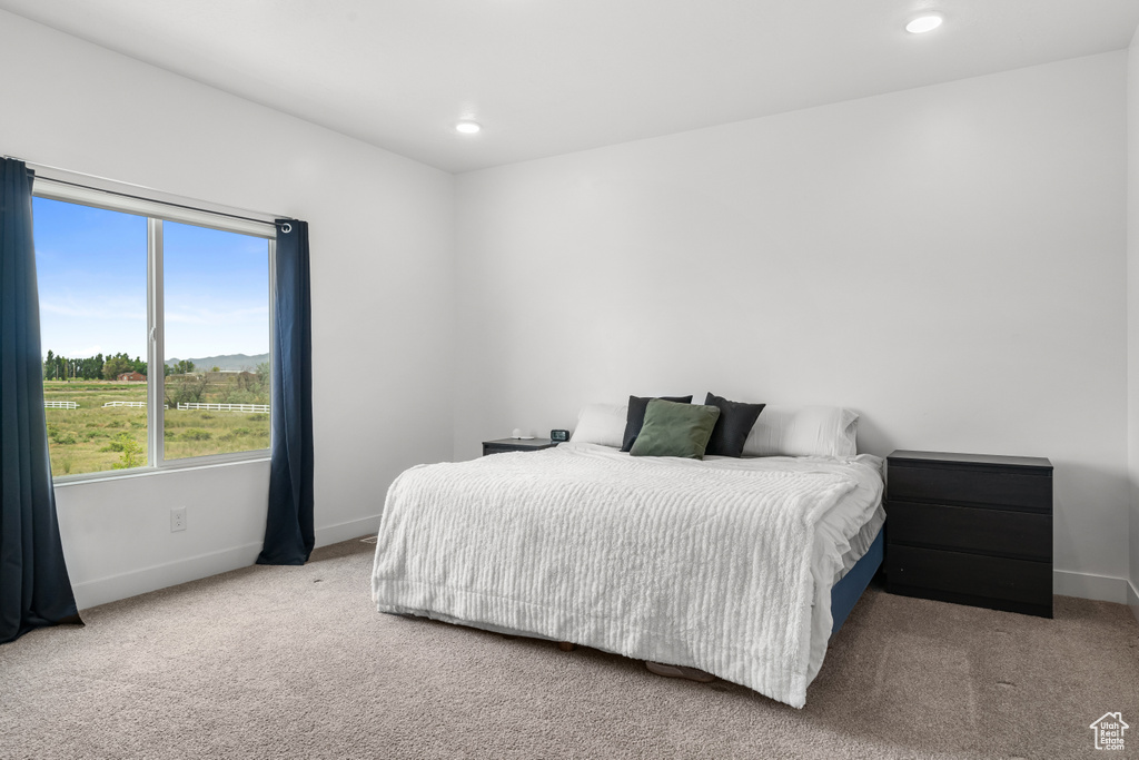 Bedroom with carpet floors and recessed lighting