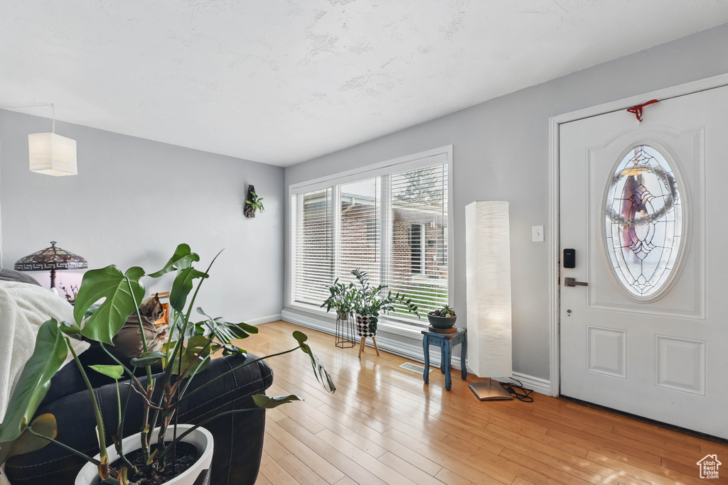 Foyer entrance featuring baseboards and light wood-style flooring
