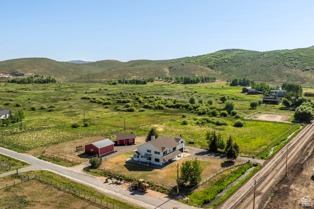 Overview of rural landscape with mountains