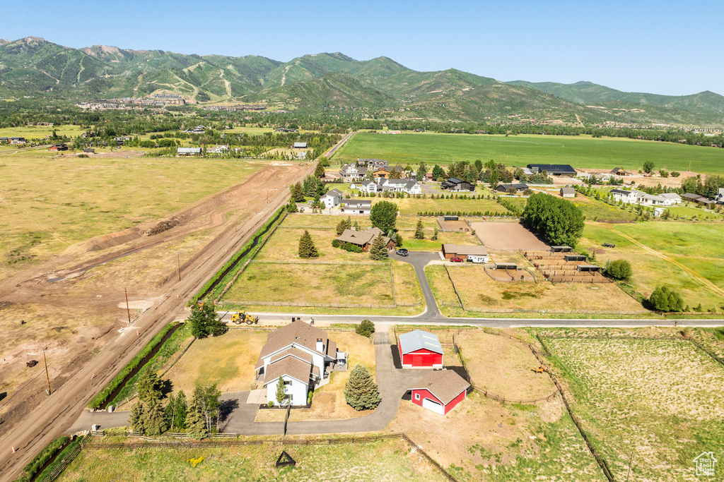 Aerial view of sparsely populated area with mountains