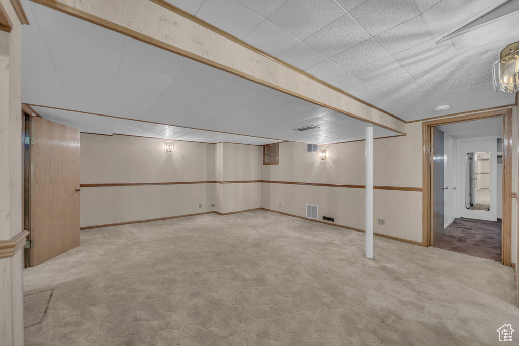 Finished basement featuring carpet floors