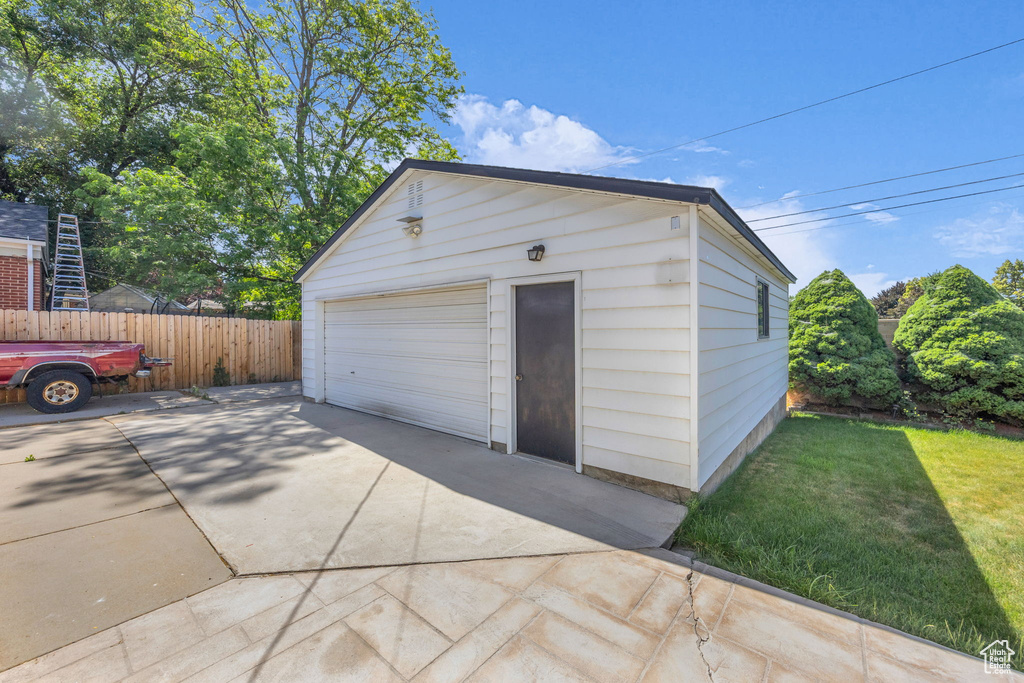 View of detached garage