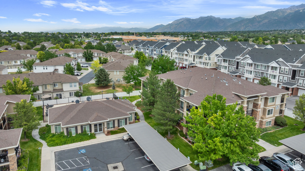 Aerial perspective of suburban area with mountains