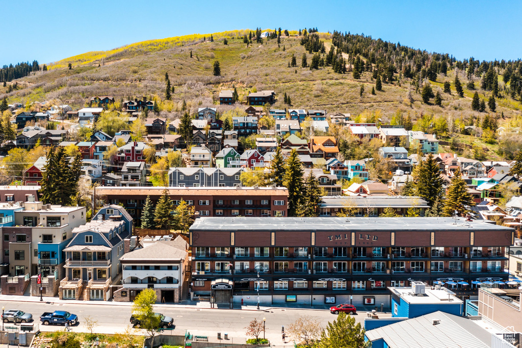 Drone / aerial view of a mountain backdrop