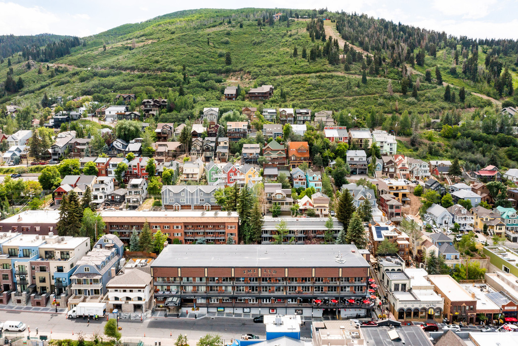 Aerial view of mountains and a heavily wooded area