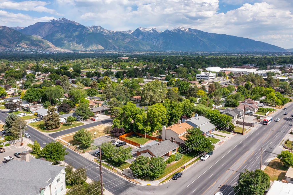Drone / aerial view of a mountain backdrop