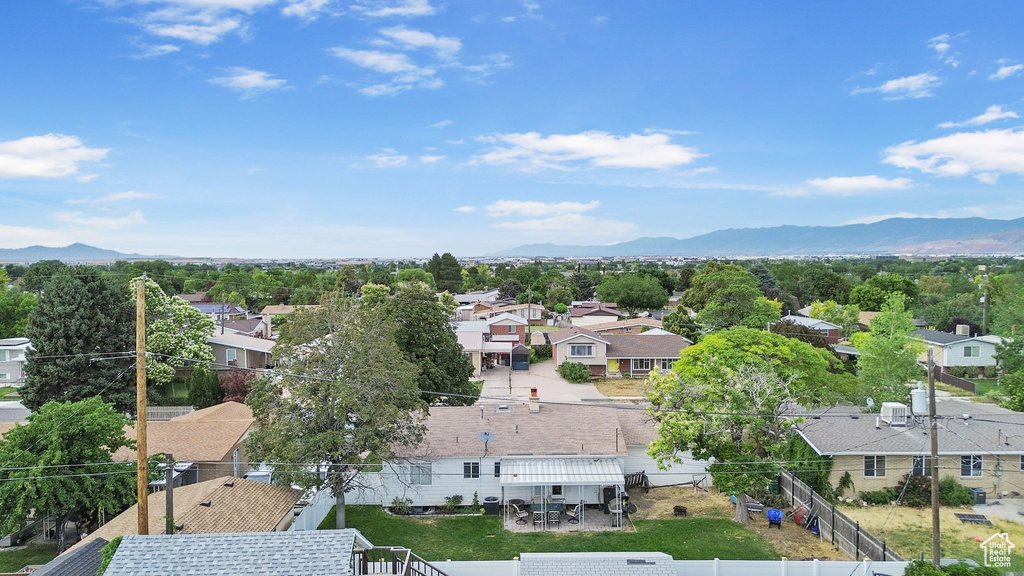 Aerial perspective of suburban area with mountains