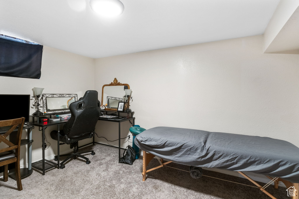 View of carpeted home office
