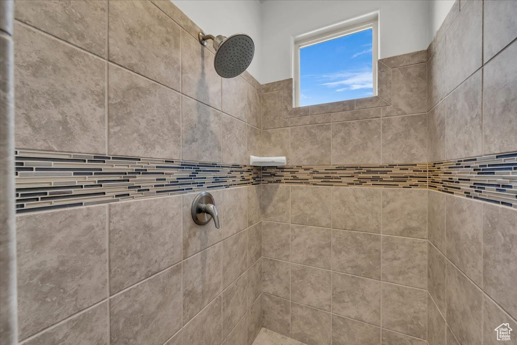 Bathroom view of a tile shower
