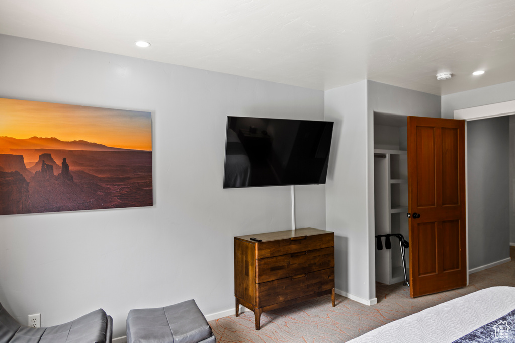 Bedroom with carpet and recessed lighting