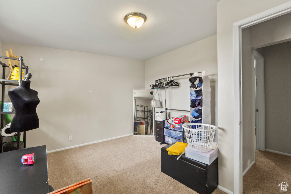 Playroom featuring carpet floors and baseboards