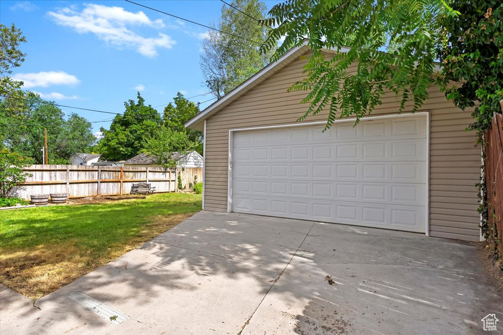 View of detached garage