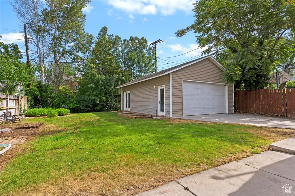 View of detached garage