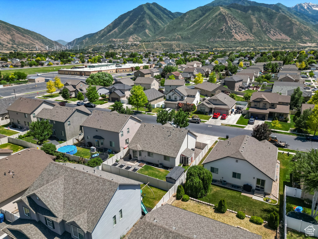 Aerial perspective of suburban area with mountains