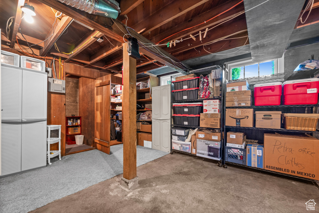 Basement with carpet floors