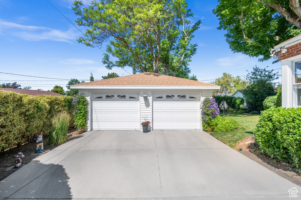 View of detached garage
